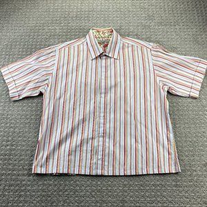 Ted Baker London Shirt Women Size 5 White Pink Orange Stripe Button Up Loose Fit